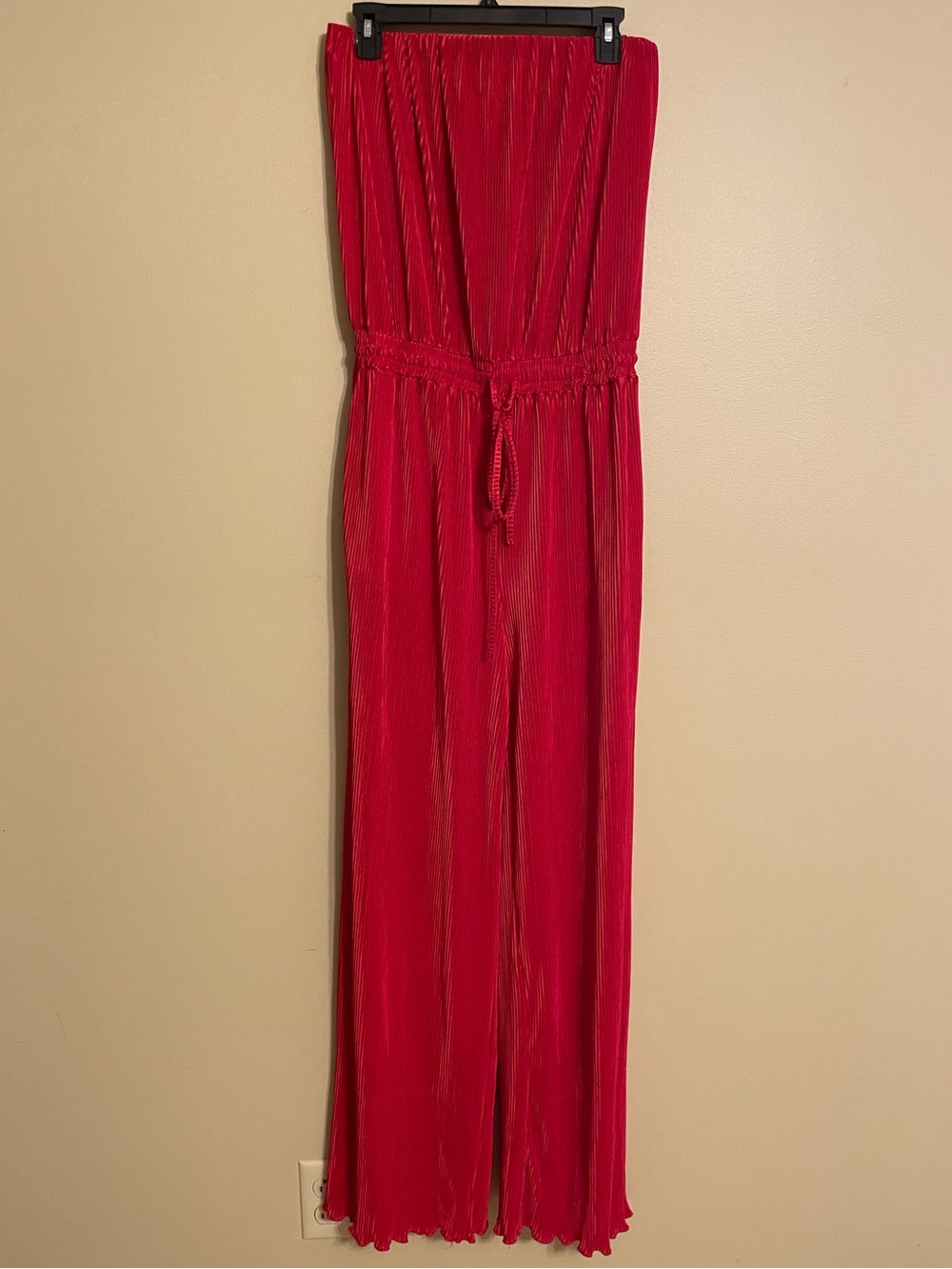 Entro ribbed bright red strapless jumpsuit size large